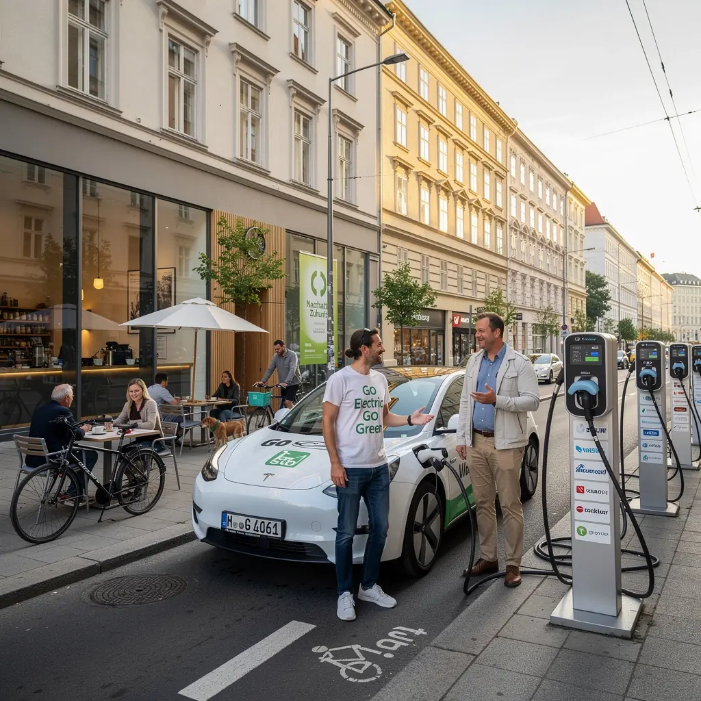 Grafik eines modernen Elektroautos beim Laden